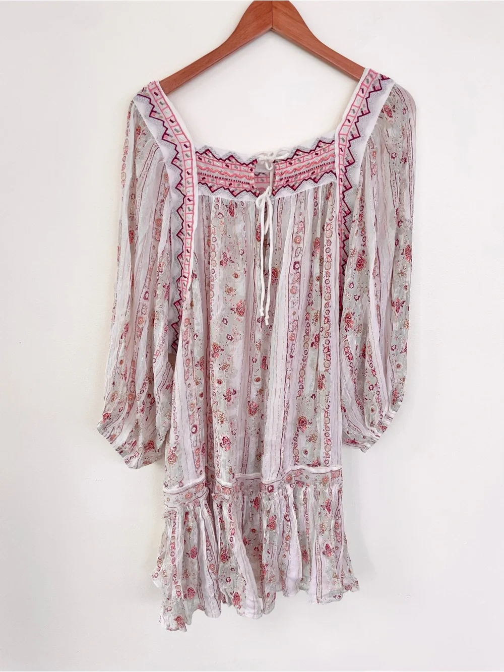 Free People Dance Magic Tunic in Ivory Combo XL Extra Large Sheer Embroidered